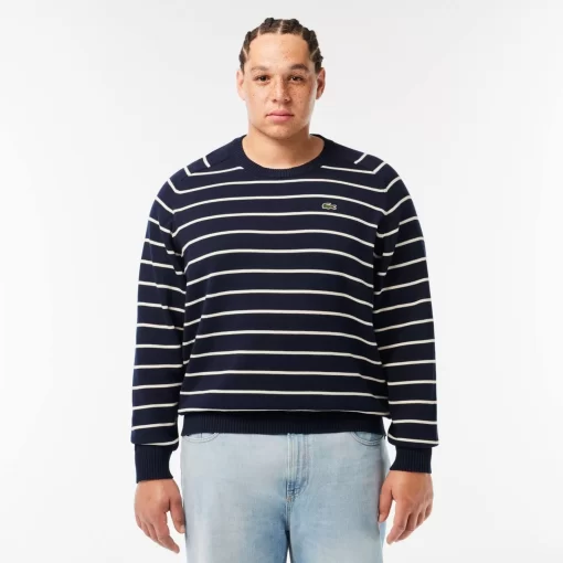 Lacoste Knitwear-Cotton Crew Neck Striped Sweater