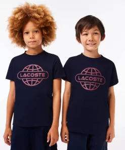 Lacoste Girl Clothing-Cotton Jersey Planet Print T-Shirt