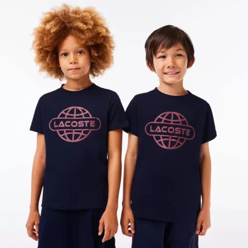 Lacoste Girl Clothing-Cotton Jersey Planet Print T-Shirt