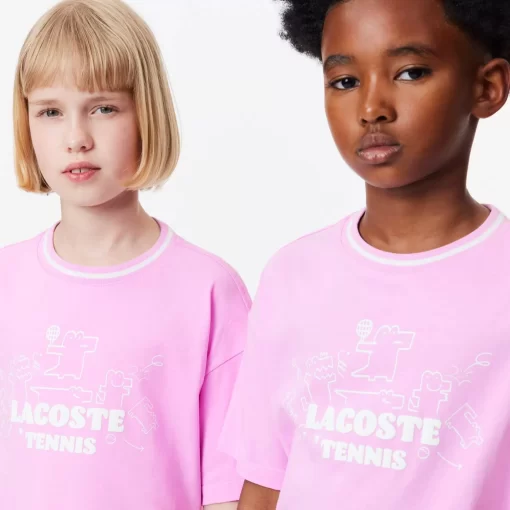 Lacoste Girl Clothing-Croc Print Cotton Jersey T-Shirt