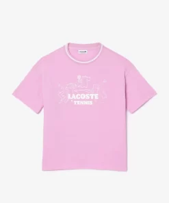 Lacoste Girl Clothing-Croc Print Cotton Jersey T-Shirt