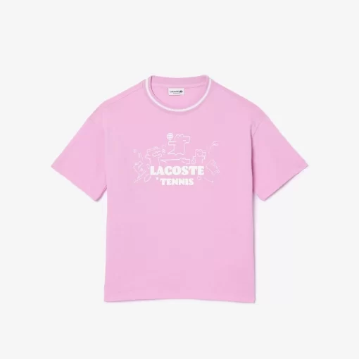 Lacoste Girl Clothing-Croc Print Cotton Jersey T-Shirt