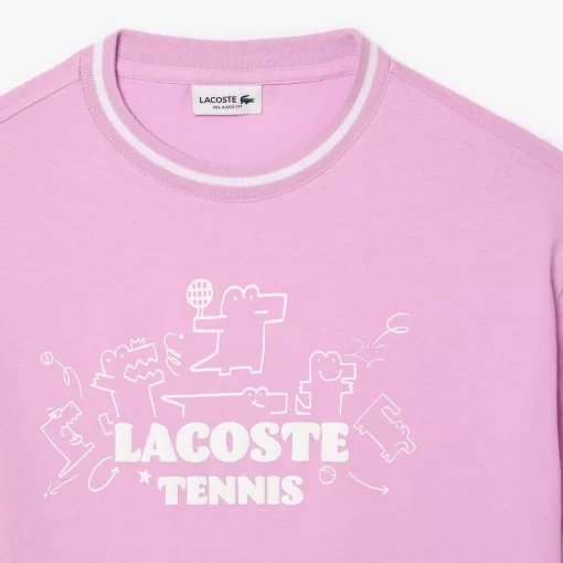 Lacoste Girl Clothing-Croc Print Cotton Jersey T-Shirt