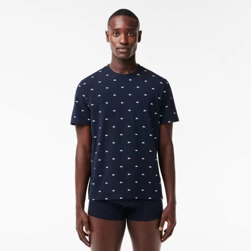 Lacoste Underwear & Lounge Wear-Croc Print Pajama T-Shirt