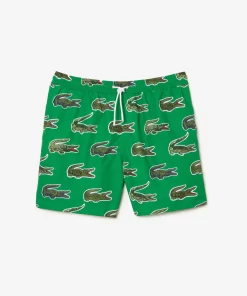 Lacoste Swimwear-Croc Print Swim Trunks