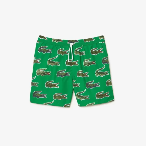 Lacoste Swimwear-Croc Print Swim Trunks