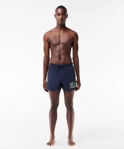 Lacoste Swimwear-Croc Print Swim Trunks