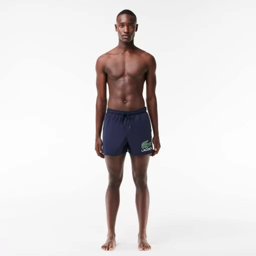 Lacoste Swimwear-Croc Print Swim Trunks