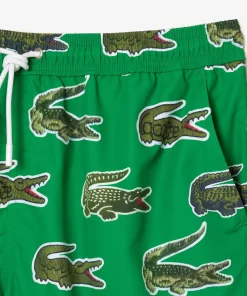 Lacoste Swimwear-Croc Print Swim Trunks