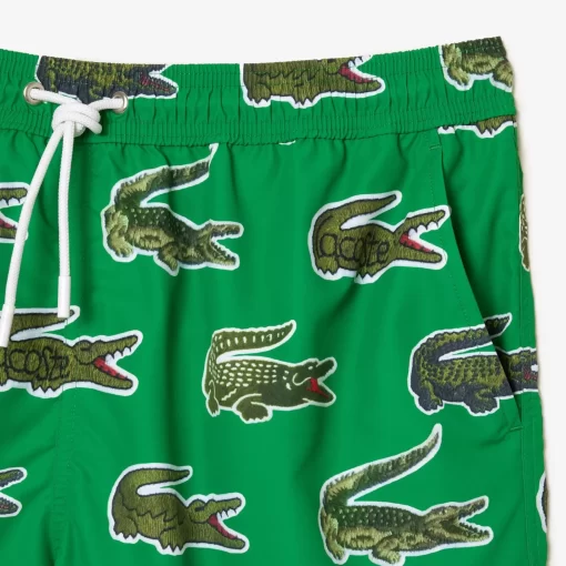 Lacoste Swimwear-Croc Print Swim Trunks