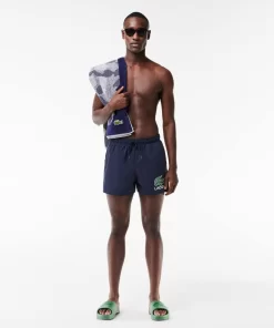 Lacoste Swimwear-Croc Print Swim Trunks