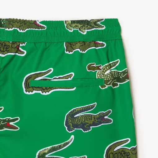 Lacoste Swimwear-Croc Print Swim Trunks