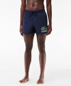 Lacoste Swimwear-Croc Print Swim Trunks