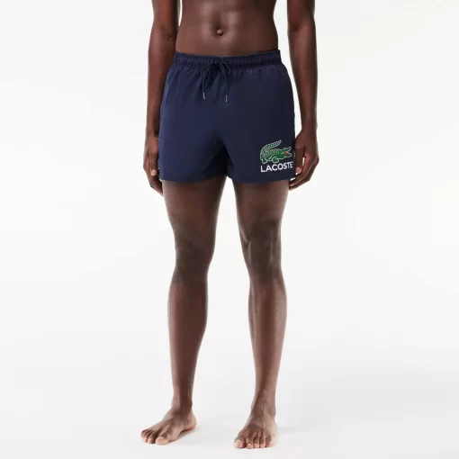 Lacoste Swimwear-Croc Print Swim Trunks