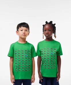 Lacoste Girl Clothing-Crocodile Print Cotton T-Shirt