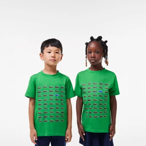 Lacoste Girl Clothing-Crocodile Print Cotton T-Shirt