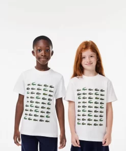 Lacoste Girl Clothing-Crocodile Print Cotton T-Shirt