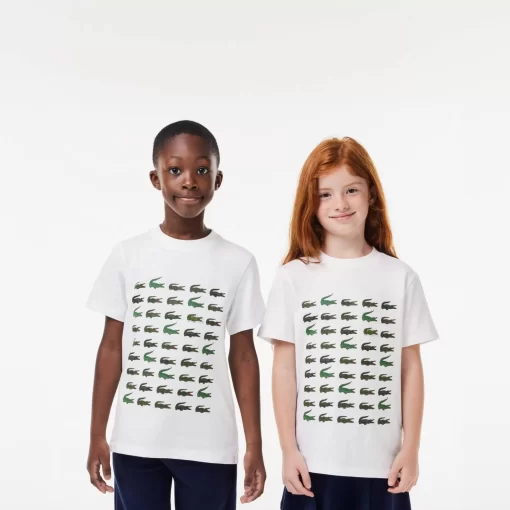 Lacoste Girl Clothing-Crocodile Print Cotton T-Shirt