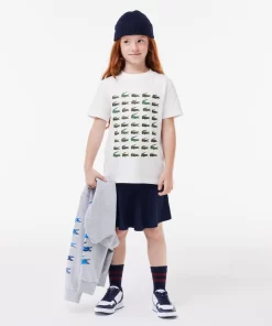 Lacoste Girl Clothing-Crocodile Print Cotton T-Shirt