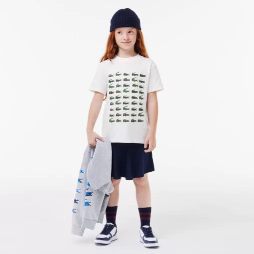 Lacoste Girl Clothing-Crocodile Print Cotton T-Shirt