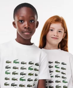 Lacoste Girl Clothing-Crocodile Print Cotton T-Shirt