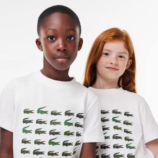 Lacoste Girl Clothing-Crocodile Print Cotton T-Shirt