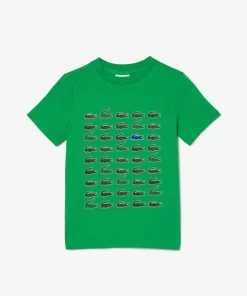 Lacoste Girl Clothing-Crocodile Print Cotton T-Shirt