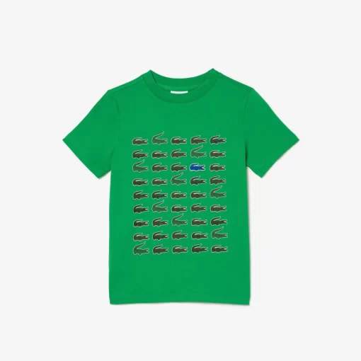 Lacoste Girl Clothing-Crocodile Print Cotton T-Shirt