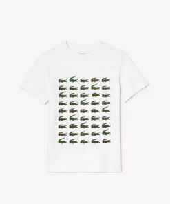 Lacoste Girl Clothing-Crocodile Print Cotton T-Shirt