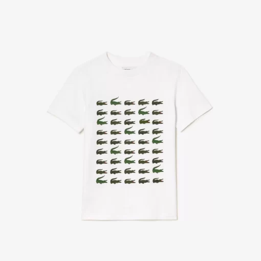 Lacoste Girl Clothing-Crocodile Print Cotton T-Shirt