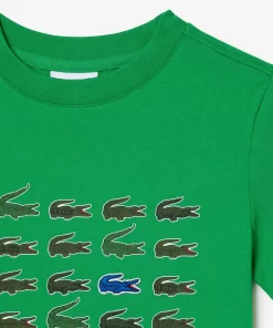 Lacoste Girl Clothing-Crocodile Print Cotton T-Shirt