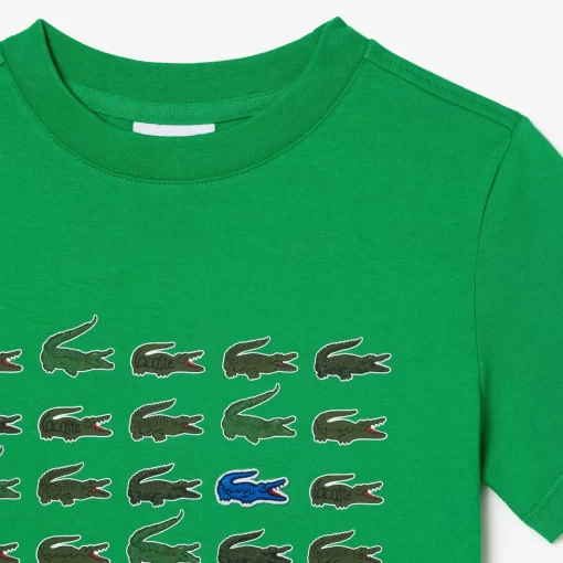 Lacoste Girl Clothing-Crocodile Print Cotton T-Shirt