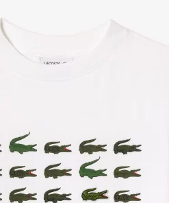 Lacoste Girl Clothing-Crocodile Print Cotton T-Shirt