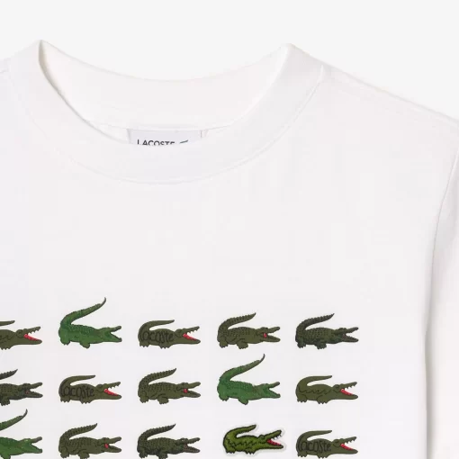 Lacoste Girl Clothing-Crocodile Print Cotton T-Shirt