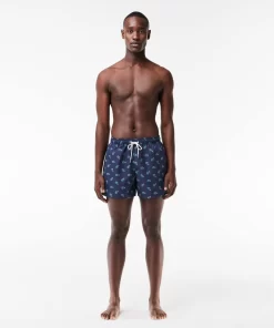 Lacoste Swimwear-Crocodile Print Swim Trunks