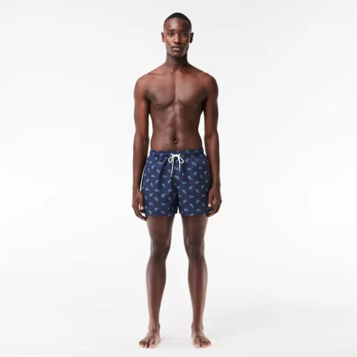 Lacoste Swimwear-Crocodile Print Swim Trunks