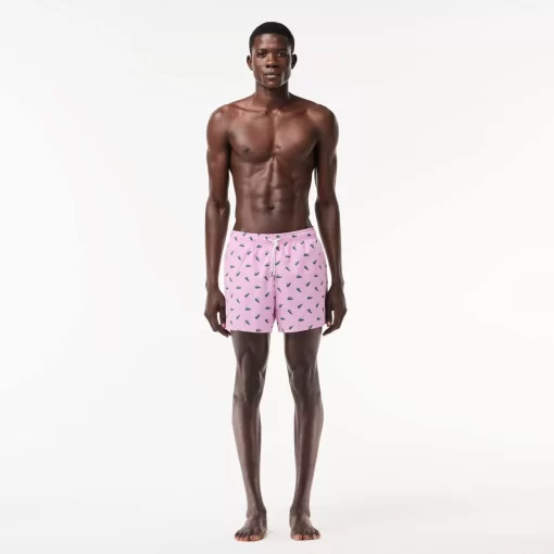 Lacoste Swimwear-Crocodile Print Swim Trunks