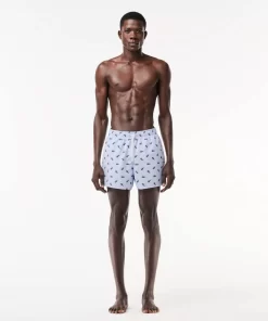 Lacoste Swimwear-Crocodile Print Swim Trunks