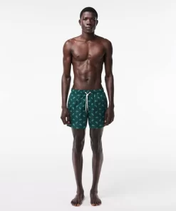 Lacoste Swimwear-Crocodile Print Swim Trunks