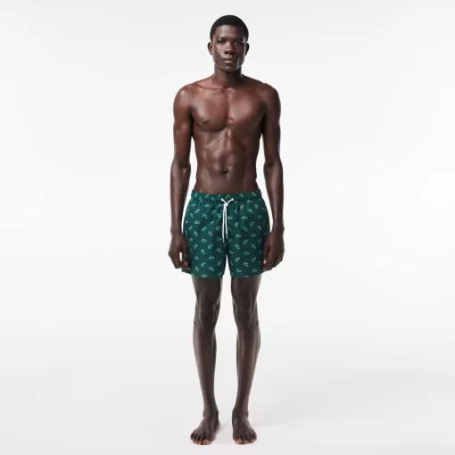 Lacoste Swimwear-Crocodile Print Swim Trunks