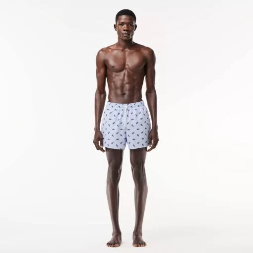 Lacoste Swimwear-Crocodile Print Swim Trunks