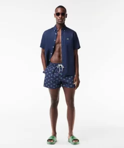 Lacoste Swimwear-Crocodile Print Swim Trunks