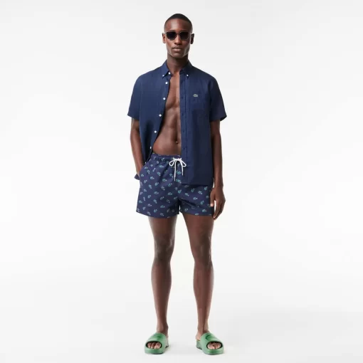 Lacoste Swimwear-Crocodile Print Swim Trunks