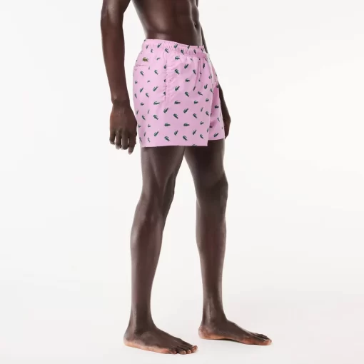 Lacoste Swimwear-Crocodile Print Swim Trunks