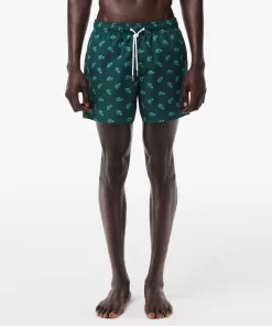 Lacoste Swimwear-Crocodile Print Swim Trunks