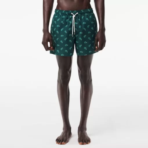 Lacoste Swimwear-Crocodile Print Swim Trunks