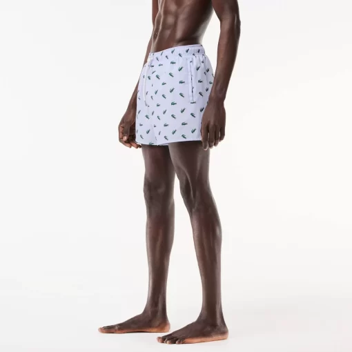 Lacoste Swimwear-Crocodile Print Swim Trunks