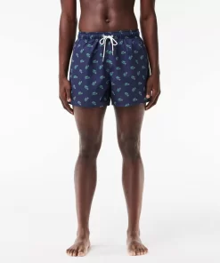 Lacoste Swimwear-Crocodile Print Swim Trunks