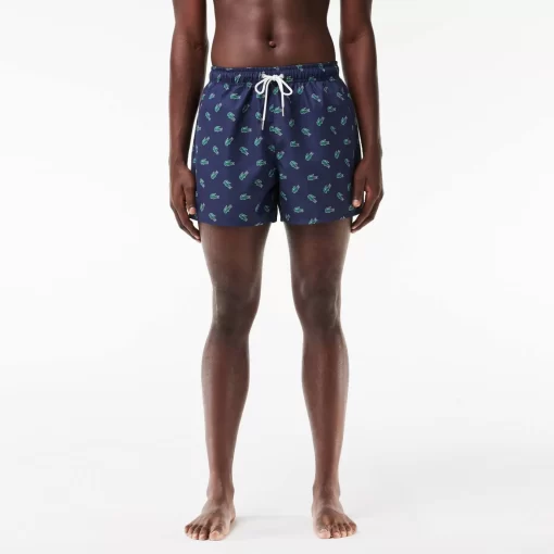 Lacoste Swimwear-Crocodile Print Swim Trunks