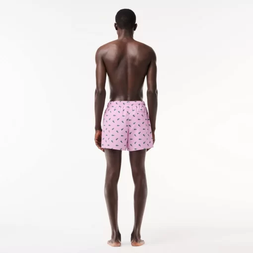 Lacoste Swimwear-Crocodile Print Swim Trunks